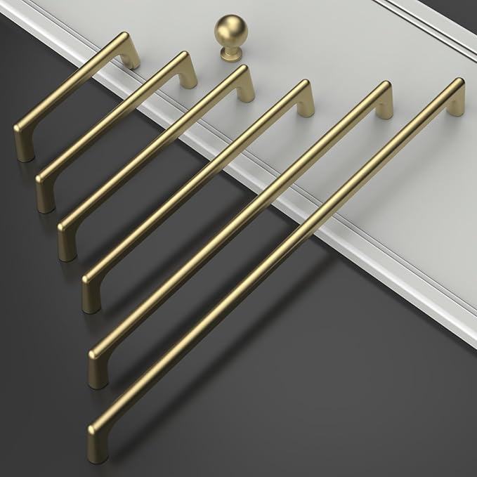 Amerdeco 10 Pack Brushed Gold Cabinet Pulls 6.3 Inch(160MM) Hole Centers Kitchen Cabinet Handles Hardware Kitchen Handles for Cabinets Cupboard Handles Drawer Pulls ZH0041