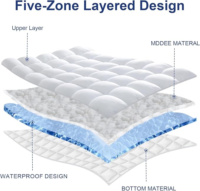 CYMULA Full Size Mattress Topper, Cooling Mattress Pad Cover Waterproof, Extra Thick Pillow Top Mattress Topper with 8-21 Inch Elasticated Pockets, Firm Plush Down Alternative Fill Mattress Protector