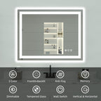 LED Bathroom Mirror 44"x 36", Double Lighting Sources Dimmable, Front and Backlit Bathroom Mirror with Lights, Anti-Fog Lighted Bathroom Vanity Mirror, Tempered Glass (Horizontal/Vertical)