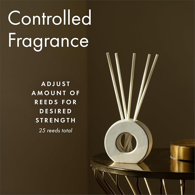 ScentAir Infused Liquidless Reeds | Includes 25 Flameless Reeds and 1 Decorative Vase, White | Essential Oil Aroma Diffuser Sticks | Fresh Spa Scents | Amazon Exclusive | Mediterranean Fig