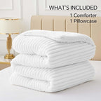 BEDELITE Fleece Twin Comforter Set -Super Soft & Warm Fluffy Bright White Bedding, Luxury Fuzzy Heavy Bed Set for Winter with 1 Pillow case