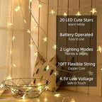 Star String Lights 10Ft 20 LED Fairy Lights Battery Operated Waterproof Indoor Outdoor Twinkle Christmas Lights for Bedroom Party Wedding Xmas Tree Decoration (Warm White)