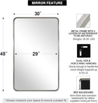 ANDY STAR 30x48 Inch Brushed Nickel Bathroom Mirror, Rounded Corner Brushed Silver Mirror, SUS304-Anti-Rust Metal Tube Frame Wall Mounted Horizontal/Vertical 1’’ Deep