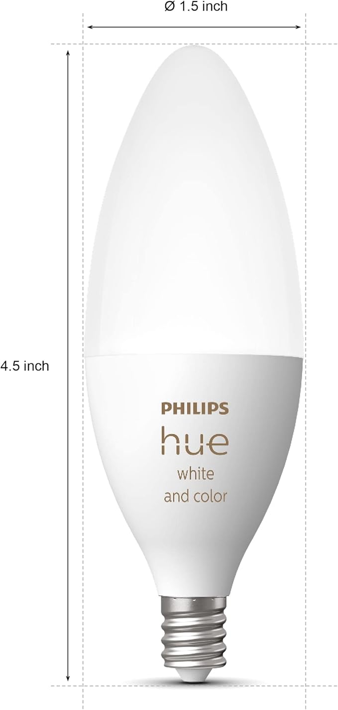 Philips Hue Smart 40W B39 Candle-Shaped LED Bulb - White and Color Ambiance Color-Changing Light - 4 Pack - 450LM - E12 - Control with Hue App - Works with Alexa, Google Assistant and Apple Homekit