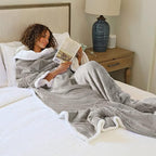 Catalonia Sherpa Wearable Blanket with Sleeves & Foot Pockets for Adult Women Men, Comfy Snuggle Wrap Sleeved Throw Blanket Robe, Gift Idea, Camel