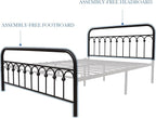 YALAXON Vintage Sturdy Queen Size Metal Bed Frame Basic with Headboard and Footboard,No Box Spring Needed,Under Bed Storage (Queen,Black)