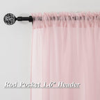 HUTO Light Pale Baby Pink Sheer Curtains 63 Inch Length for Girls Bedroom Rod Pocket Window Transparent Voile Drapes Curtains for Kids Room Living Room 2 Panels 52x63 Inches Long