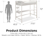 Novogratz Maxwell Metal Twin Loft Bed with Desk & Shelves, Off White/Off White