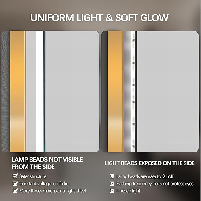 32" Round LED Bathroom Mirror, Wall Mounted Round Backlit Mirror LED Bathroom Vanity Mirror with Lights Fog Free Circle Lighted Mirror with Gold Frame, Smart Light up Mirror 3-Color