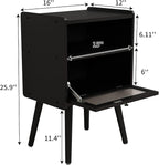 Mid Century Modern Nightstand, Side Table with Storage, Bedside Tables with Glass Door, End Table with Solid Wood Legs for Bedroom, Living Room and Small Spaces, Black
