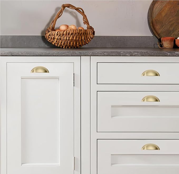 khtumeware 2 Pack 3-1/2" Drawer Pulls Brushed Brass Cabinet Cup Pulls Kitchen Hardware Cabinet Handles Drawer Handles Knobs 3.5 inch Hole Center