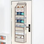 Univivi 1 Pack Over The Door Organizer, Non-Tilting Over The Door Organizer Hanging Door Storage With 5 Large Compartments 6 Side Pockets for Nursery Storage (Beige)