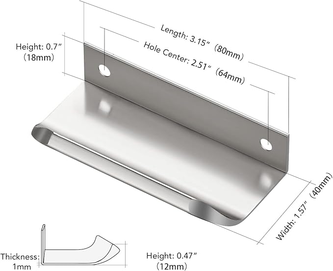 Ravinte Hardware 20 Pack Silver Cabinet Handles, 3.15 Inch (80mm) Finger Edge Pulls, 2-1/2 Inch Hole Center, Finger Pulls for Cabinets