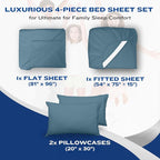 DREAMCARE Full Size Sheets Set - 4 Pcs Cooling Bed Sheets with Up to 15" Deep Pockets - Soft, Long-Lasting 100% Brushed Polyester with Side Pocket (Mineral Blue)