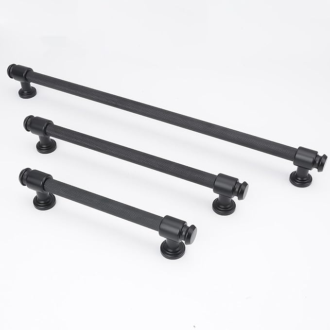 10 Pack 5 inch(128mm) Matte Black Kitchen Cabinet Handles Knurled Cabinet Pulls Black Drawer Pulls Kitchen Cabinet Hardware