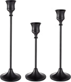 Black Candlestick Holders, Taper Candle Holders, Set of 3 Matte Black Candle Holder Set, Vintage Table Centerpiece for Wedding Christmas Holiday