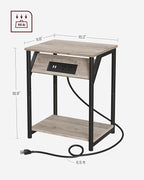 VASAGLE End Table with Charging Station, Set of 2, Small Side Tables for Living Room, Bedroom, Nightstand with Outlets and USB Ports, Bedside Table with Storage Shelf, Heather Greige and Black