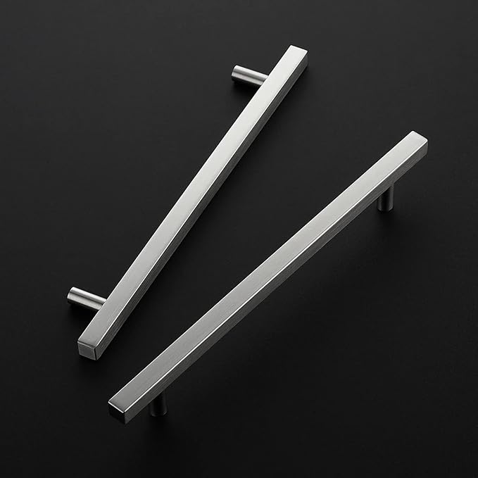 Ravinte Brushed Nickel Cabinet Handles 15 Pack 8 inch Satin Nickel Square Cabinet Pulls Silver Hardware for Kitchen Cabinets 11 inch Overall Length Stainless Steel Drawer Pulls