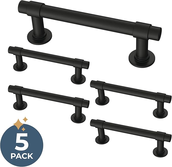 Franklin Brass - Francisco Matte Black Cabinet Handles 3 Inch (3") Hole Center Pulls | Easy Install, Durable Hardware for Kitchen Cabinet Door, Drawers, Dresser Pull, Furniture (5 Pack)