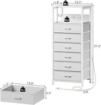 Seventable Night Stand with Charging Station, Tall Nightstand with 6 Fabric Storage Drawers, Side Table with LED Light for Bedroom, Entryway, White