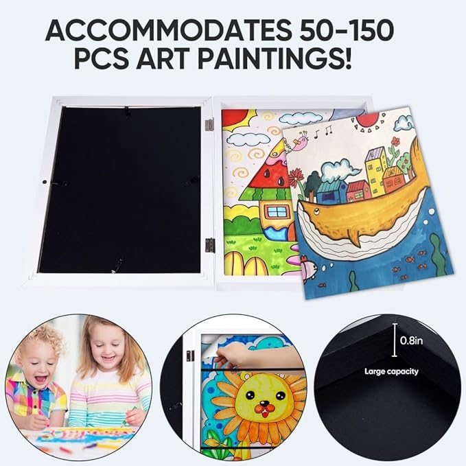 4-Pack Kids Artwork Frames Changeable - Kids Art Frame,Artwork Frames for Kids Art,Children Art Projects Kids Art Frames,8.5x11 Picture Frame for Display Kid Art work,With Storage(White)