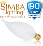 Simba Lighting Candelabra Flame Tip Frosted CA10 25W E12 Base (12 Pack) Decorative Incandescent Light Bulbs 120V for Chandeliers, Ceiling Fan Lights, Pendants, Wall Sconces, Dimmable, Warm White 2700K
