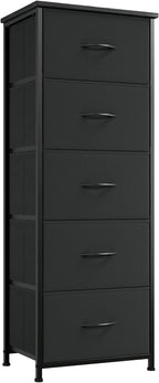 Somdot Tall Dresser for Bedroom with 5 Drawers, Storage Organizer Chest of Drawers with Removable Fabric Bins for Closet Bedside Living Room Laundry Entryway Hallway, Black
