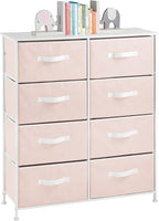 mDesign 38.31" High Steel Frame/Wood Top Storage Dresser Furniture, 8 Fabric Drawers, Large Bureau Organizer for Baby, Kid, Teen Bedroom, Nursery, Playroom, Dorm, Jane Collection, Pink/White