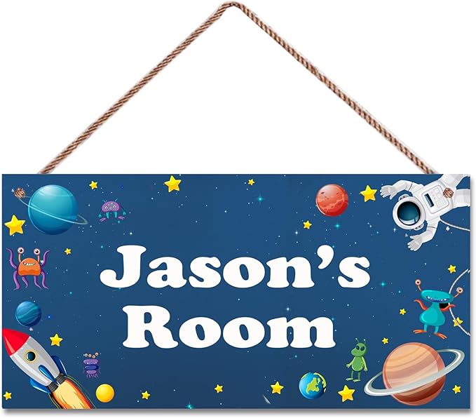 Personalized Signs Stars Rocket Sign For Boys Room Alien Wall Art Decoration Exquisite Decorative Signs Custom Name for Kids Room Wall Art Decor Outer Space Themed Nursery Decor For Girls Bedroom