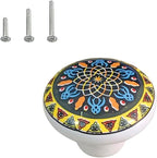 HUAMULAN 15 Pack Boheimian Retro Ceramic Knobs Vintage Dresser Button Shape Mushroom Boho Kitchen Petal Cabinet Pulls Cupboard Wardrobe Drawer Door Handles Glossy