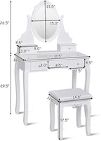 Giantex Vanity Set with Oval Mirror & Cushioned Stool, Makeup Dressing Table Large Storage with 5 Drawers, Mirrored Bedroom Vanities Makeup Table for Kids Girls Women, Easy Assembly (White)