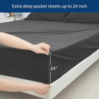 King Size Sheets Set for Air Mattress - Deep Pocket King Sheet Set - 3Pcs Side Storage Pocket Fitted Sheet & Pillowcases Easily Fits 16in to 24in Pillow Top Bed Mattress, Black