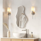 USHOWER Irregular Wall Mirror 20"x36", Frameless Wavy Mirror with Beveled & Polished Edge, Wall Mirrors Decorative for Bathroom, Bedroom, Living Room, Entryway, Cloakroom Renovation