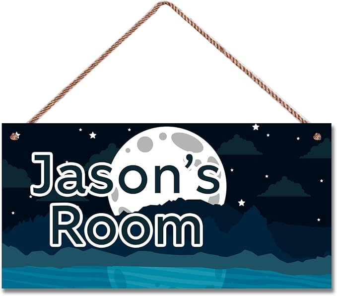 Personalized Starry Sky Sign Funny Moon Themed For Kids Room Boys Bedroom Door Decor,Custom Name Wall Art Decor Decorative Plate for Nursery Little Man Cave