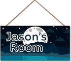 Personalized Starry Sky Sign Funny Moon Themed For Kids Room Boys Bedroom Door Decor,Custom Name Wall Art Decor Decorative Plate for Nursery Little Man Cave