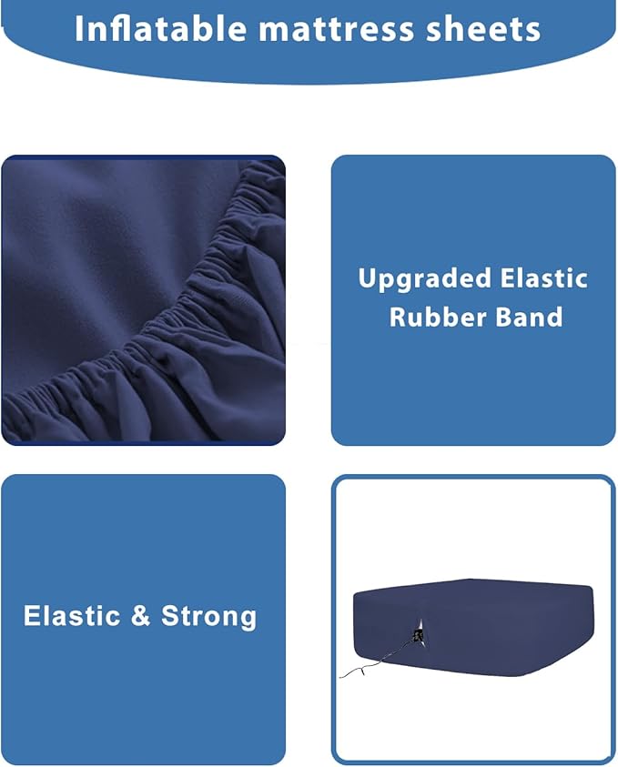 Bedecor Air Bed Sheets for Mattress Cover Removable Bed and Elastic Band Super Soft and Breathable & Deep up to 21" Blue Queen