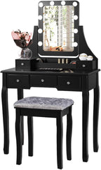 CHARMAID LED Vanity Desk with Lighted Mirror, 10 Dimming Bulbs, 5 Drawers, 3 Storage Organizers, Makeup Vanity Desk with Stool, Bedroom Dressing Table, Gift for Girls Women (Black)