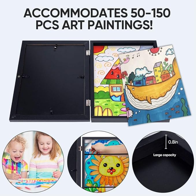 2-Pack Kids Art Frames - Changeable, 8.5x11 Picture Frame for Display, With Storage (Black)