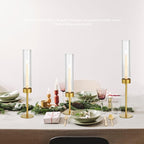 Glass Hurricane Candle Holders Set (6pcs)-Gold Metal Base Taper Candle Stick Holders for Candlesticks Holder Decor, Elegant Dining Table Centerpiece for Wedding, Christmas & Home Decor-Ribbed Glass