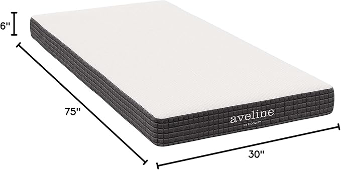 Modway Aveline 6” Gel Infused Memory Mattress with CertiPUR-US Certified Foam Narrow Twin Mattress