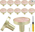 12 Pcs Gold Knobs for Dresser Drawers, Round Dresser Cabinet Knobs Pulls for Kitchen Cabinet Cupboard Door Furniture Decorative, Pink