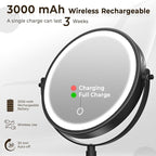 8" Wall Mounted Lighted Makeup Mirror, 3000mAh Rechargeable Double Sided 1X/10X Magnifying Mirror with Hook, 3 Color Lights Touch Dimmable 360° Rotation Vanity Mirror for Bathroom (Black)