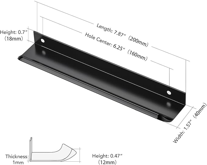 Ravinte Hardware 6 Pack Black Cabinet Handles, 7.8 Inch (200mm) Finger Edge Pulls, 6-1/4 Inch Hole Center, Finger Pulls for Cabinets
