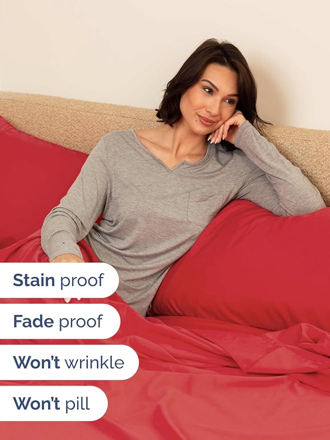 Extra Deep King Sheet Set - 6 Piece Breathable and Cooling Sheets - Hotel Luxury Bed Sheets Set - Easy & Secure Fit - Soft, Wrinkle Free and Comfy Sheets Set - Red Sheet Set with Extra Deep Pockets