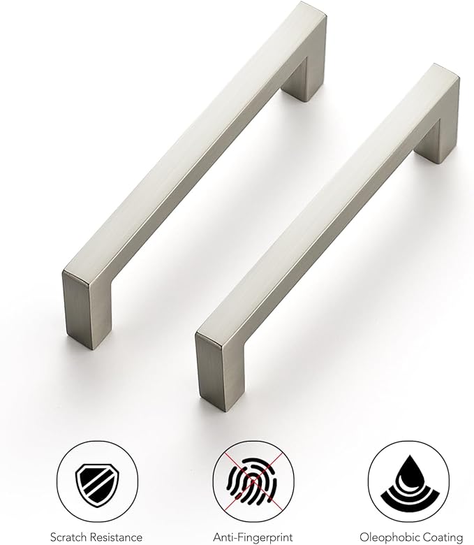 Ravinte 5 Pack Solid 3-1/2 Inch Center to Center Slim Square Bar Drawer Handles Cabinet Hardware - Brushed Nickel Kitchen Pulls
