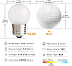 G40 1.5w Low Wattage Led Bulb Equivalent 15 Watt Standard E26 Base G14 Small Low Power Light Bulb, Frosted, Warm White 2700k, CRI 90+, 150lm, Pack of 2