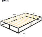 Mellow Modernista Low Profile 10 Inch Metal Platform Bed Frame with Classic Wooden Slat Support Mattress Foundation (No Box Spring Needed), Twin, Black