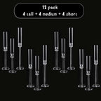 Vincidern 12pcs Taper Candle Holder Acrylic Candlestick Holder Clear Set for Table Centerpiece, Long Candle Stick Candle Stand Cylinder Shade for Halloween, Christmas Wedding Party Dining Room Decor