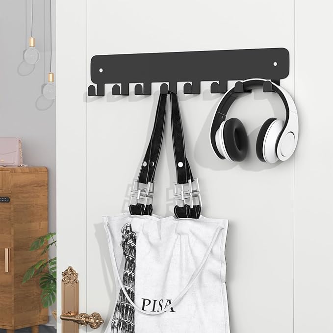pickpiff 2 Pack Key Holder for Wall Adhesive, Key Hooks with 8 Hooks Wall Mounted, Black Key Hangers No Drill for Living Room, Kitchen, Office