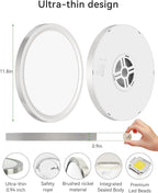 zemty LED Ceiling Light Brushed Nickel - 12In 28W 3200lm Silver Flush Mount Ceiling Light with 3 Color Temperature 3000K/4500K/6000K - Round Flat Light Fixture for Kitchen Bathroom Shower